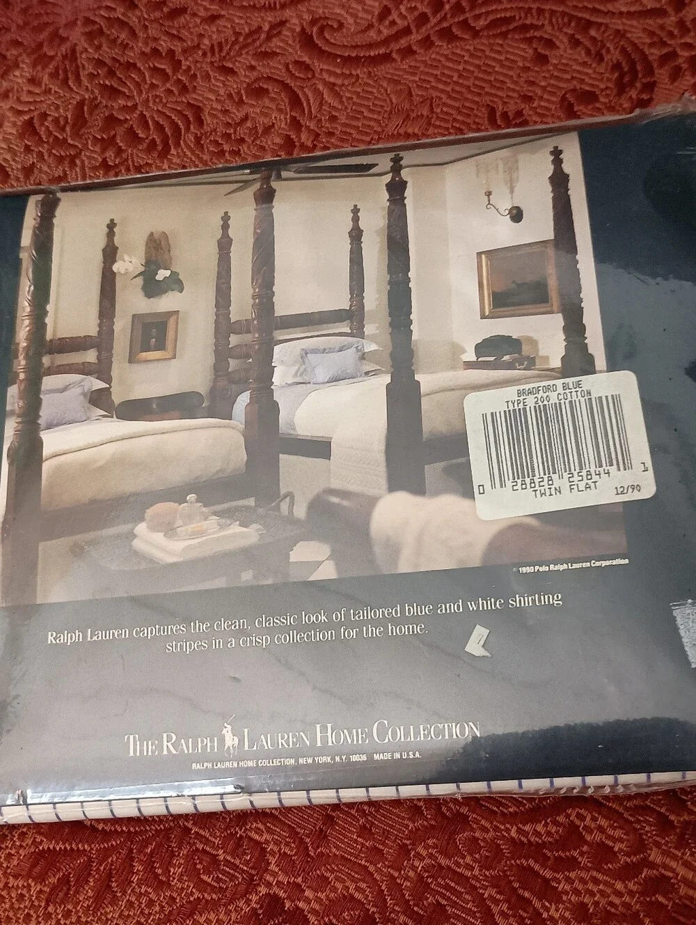 Vintage 90s Ralph Lauren Bradford Blue Set (2) TWIN Flat Fitted Sheets USA New